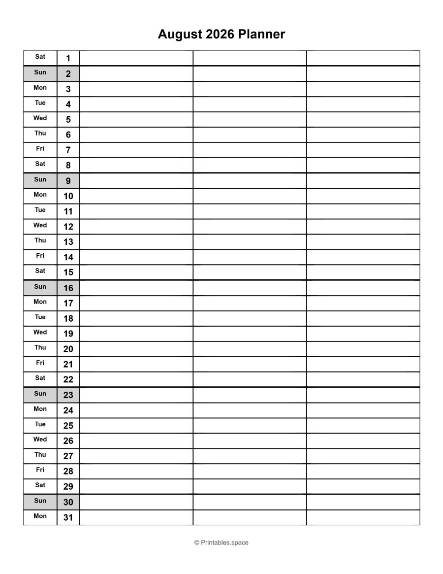 Free printable August 2026 planner for back-to-school