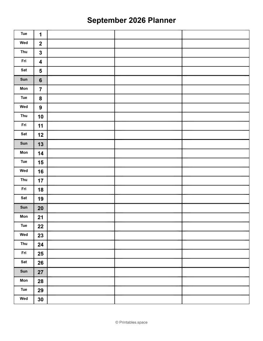 Free printable September 2026 planner for fall start