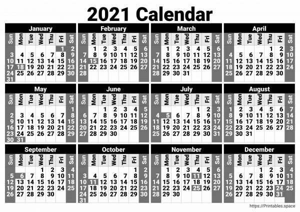 Black and White 2021 Calendar