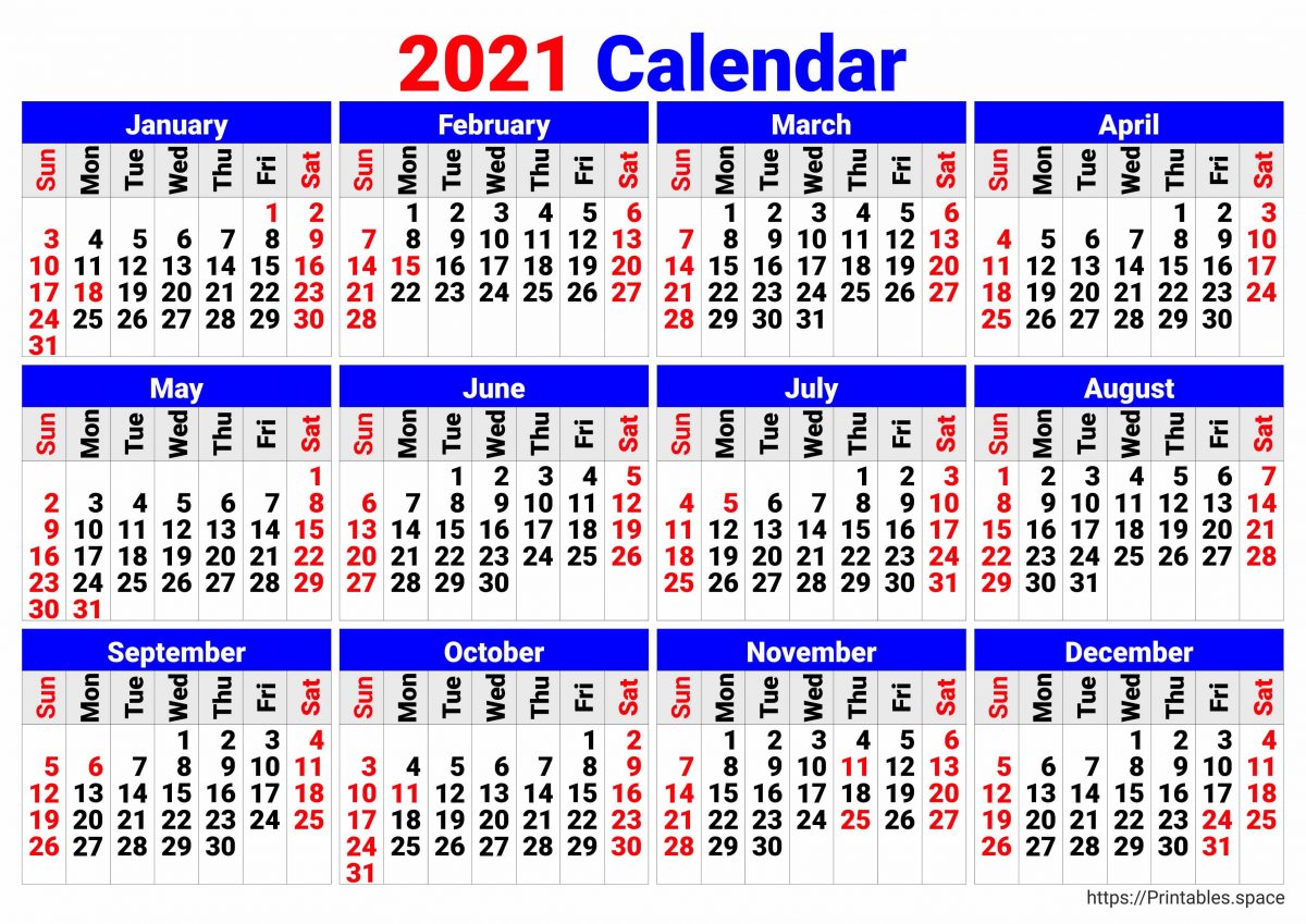 2021 Clendar, big numbers