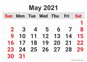 Monthly Calendar: May 2021