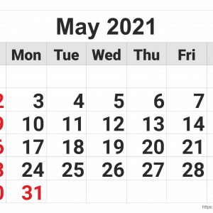 May 2021 Monthly Calendar