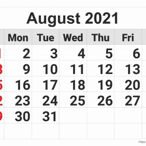 August 2021 Monthly Calendar