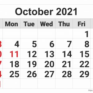 October 2021 Monthly Calendar
