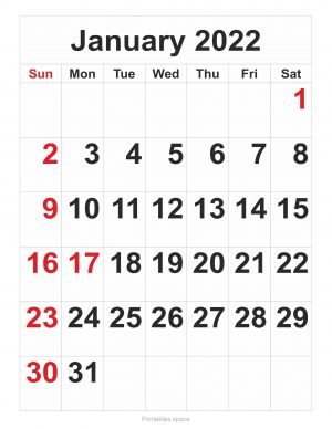 January 2022 Calendar