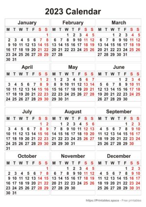 2023 Calendar Printable, Week Starts Monday, Portrait Orientation