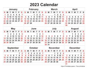 2023 Calendar Printable, Landscape, Sunday Start