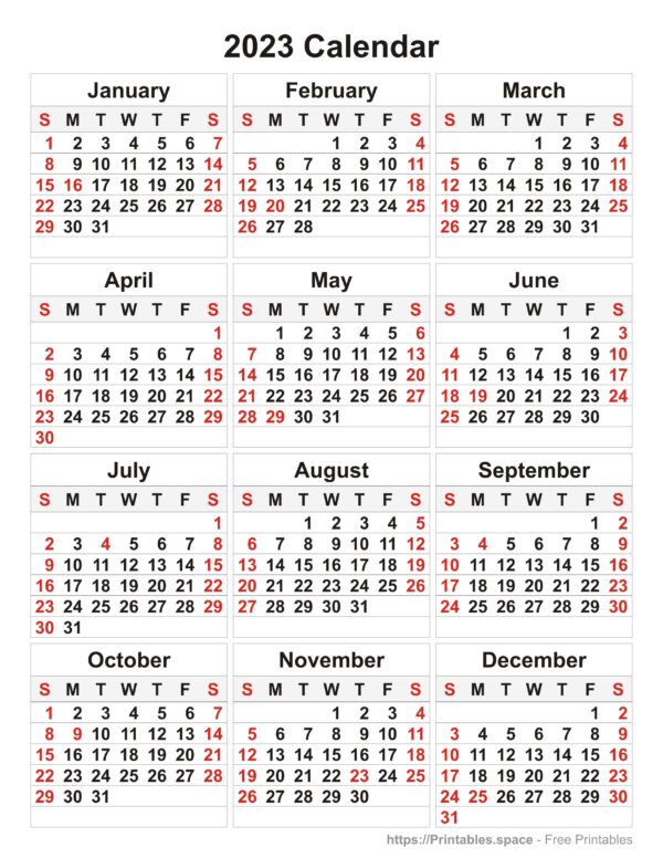 Simple 2023 Calendar Printable (Portrait)