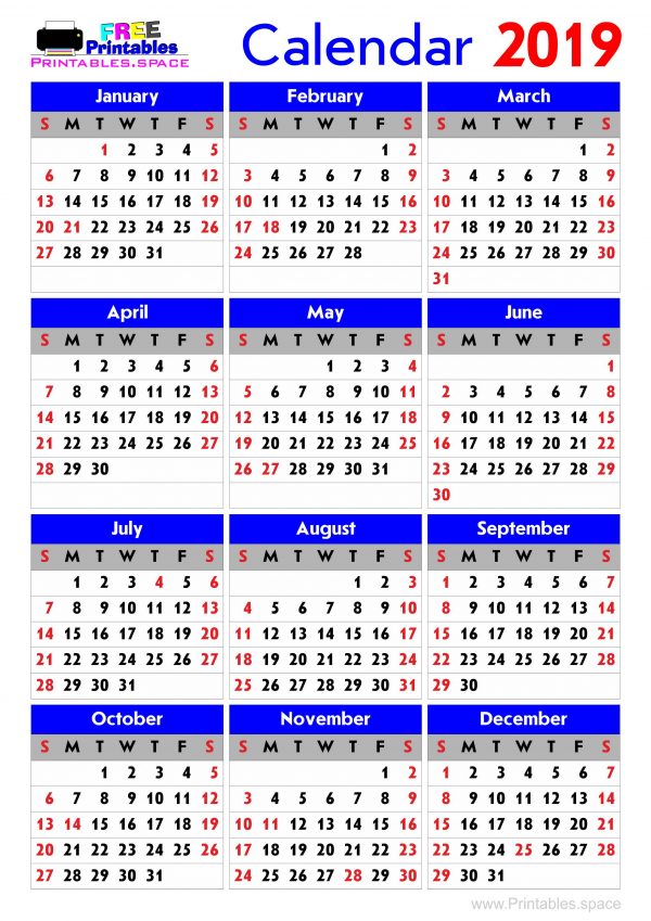 Year 2019 Calendar