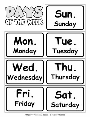 Days of the week Cards Free Printable