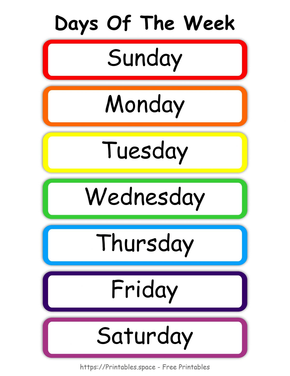 Printable Days Of The Week Chart