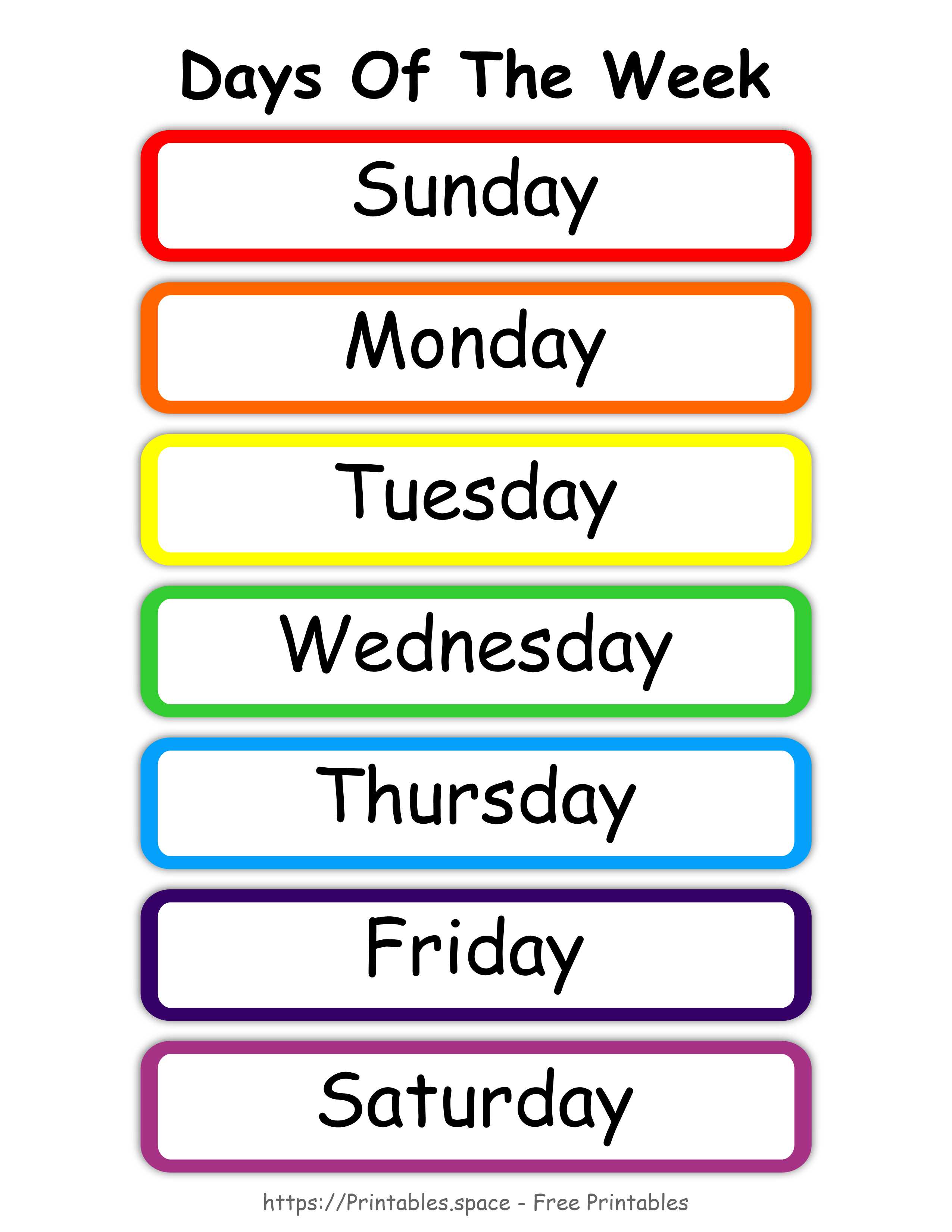 Simple Colorful Days Of The Week Chart - Free Printables