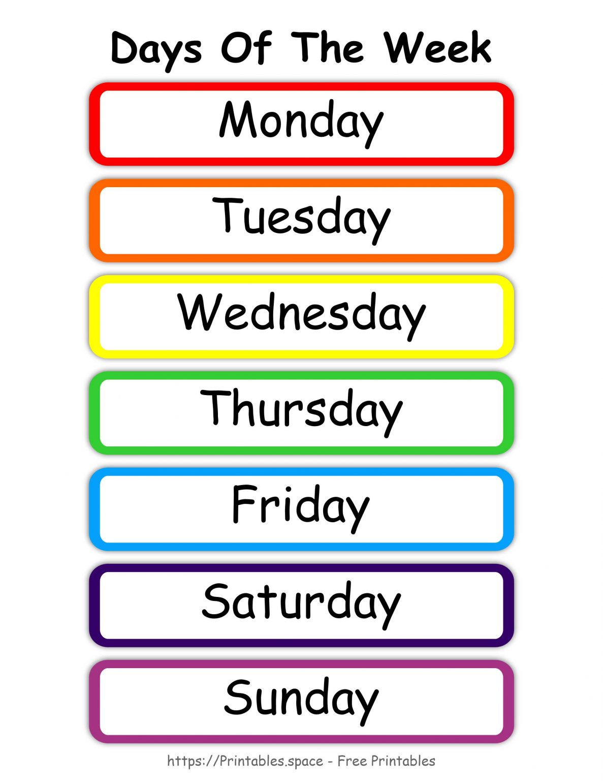 Free Printable Days Of The Week Template