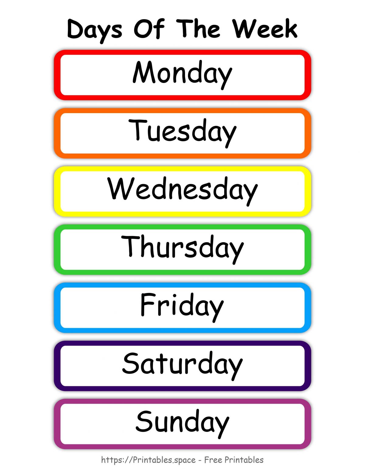 Free Printable Days Of The Week Classroom