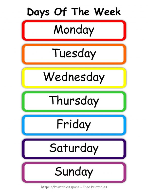 Colorful Days Of The Week Chart (Starting With Monday)