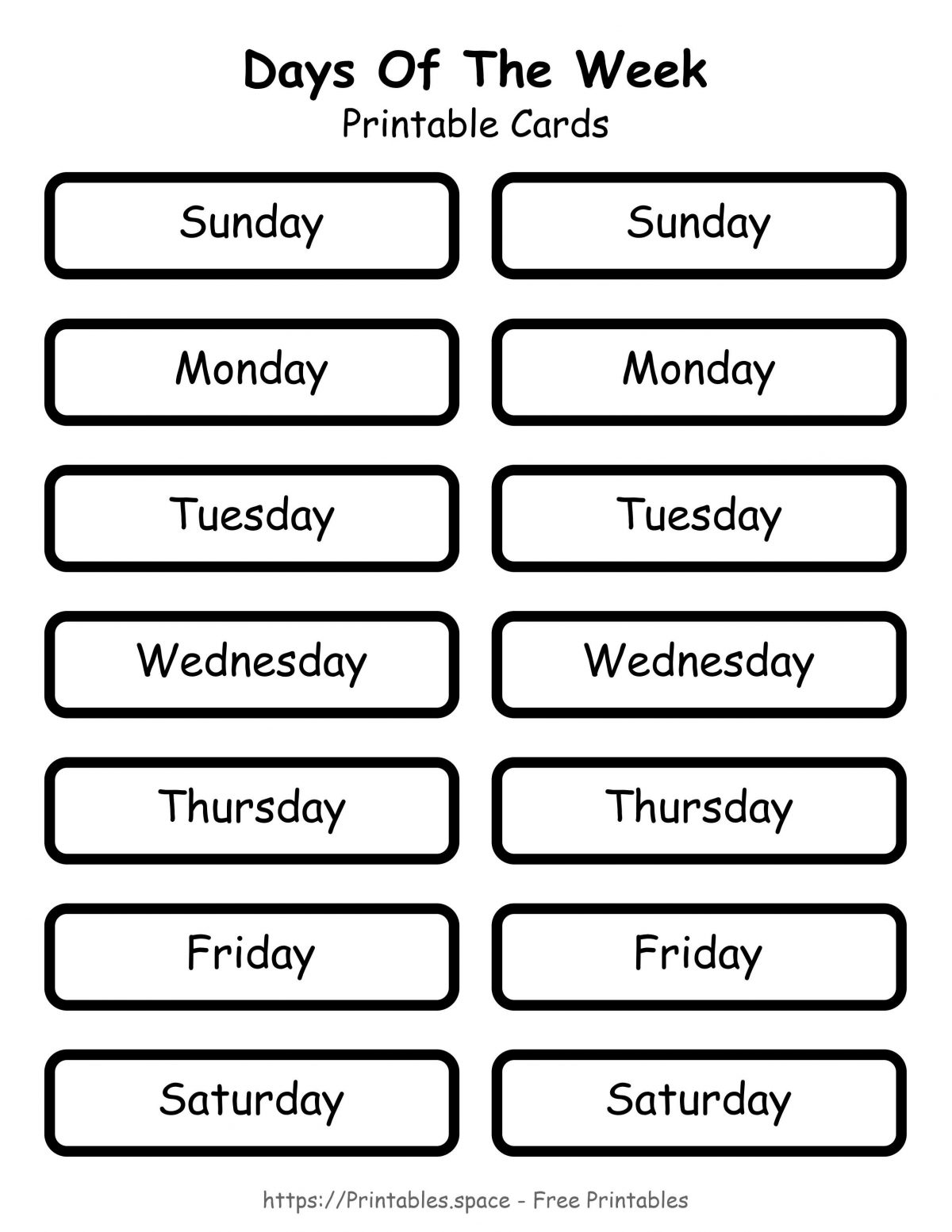 Days Of The Week Cards