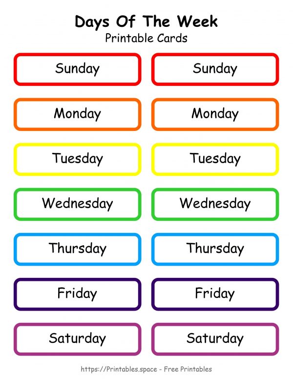 Days Of The Week Cards or Labels