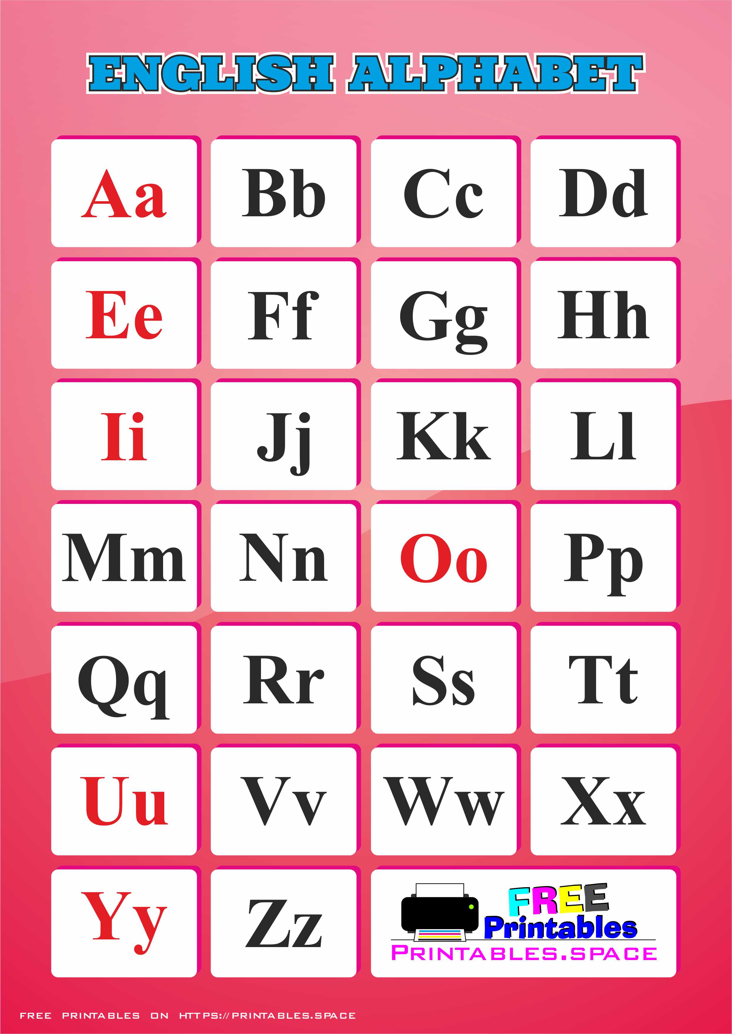 printable alphabet pink color poster