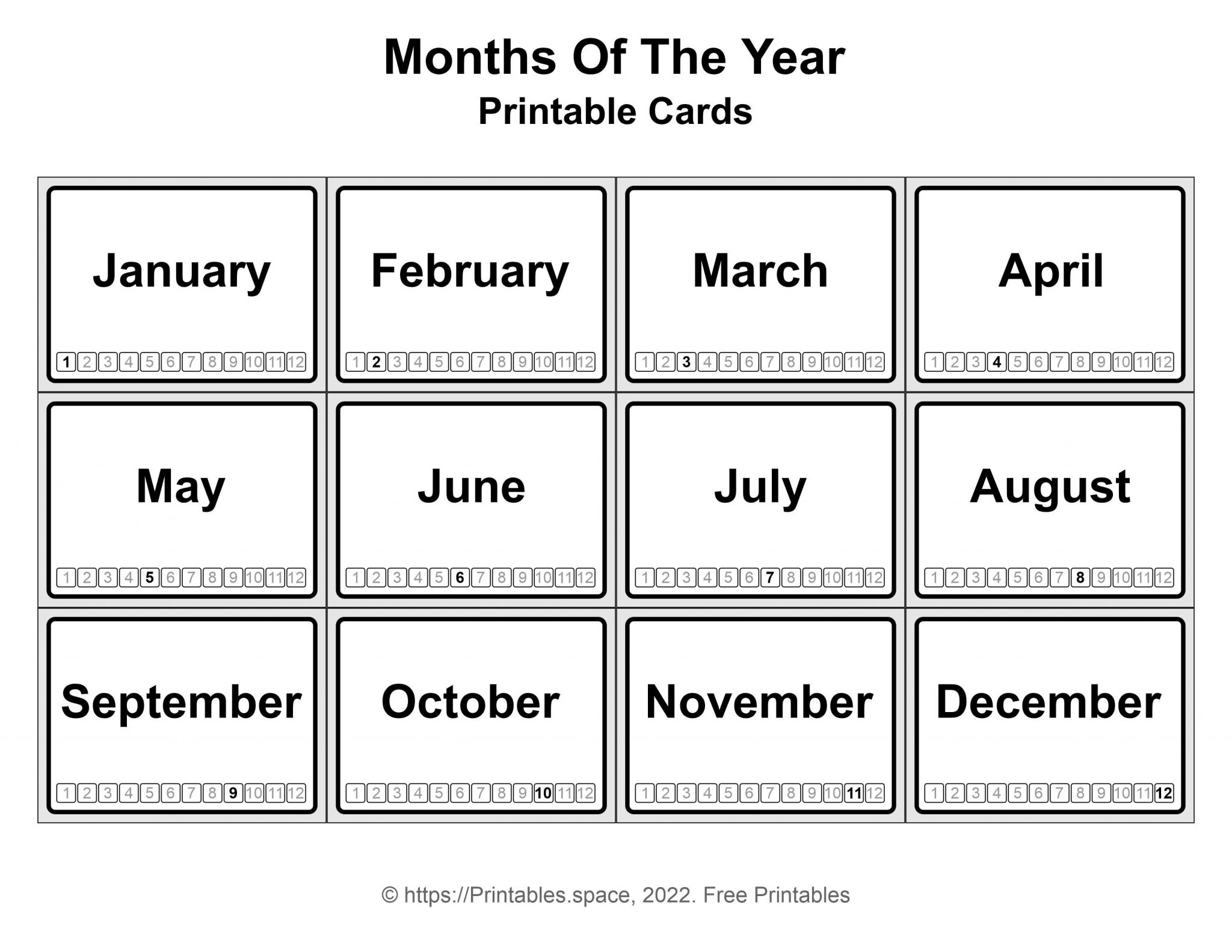 Months Cards – Free Printables
