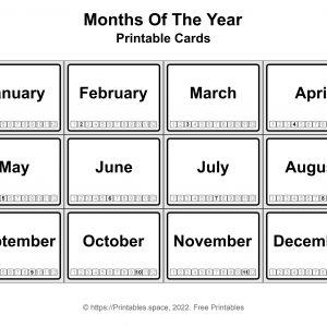 Months of the Year Flashcards Black and White
