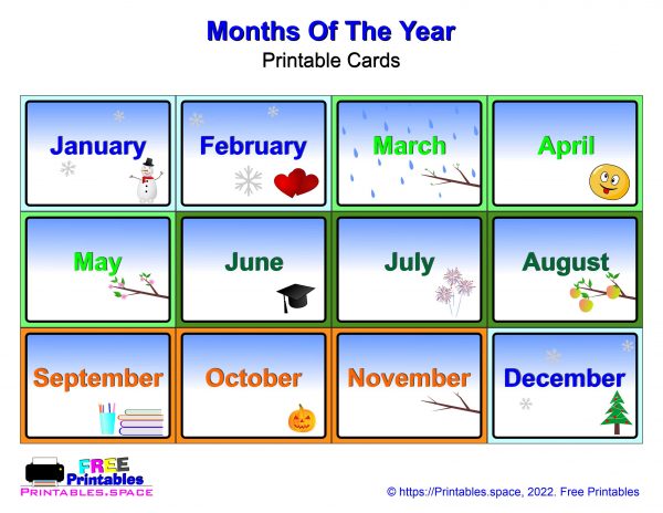 Months of the Year Flashcards Printable