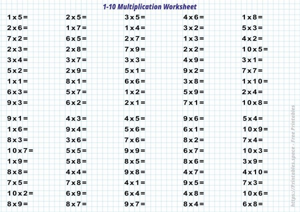 1-10 Multiplication Worksheet