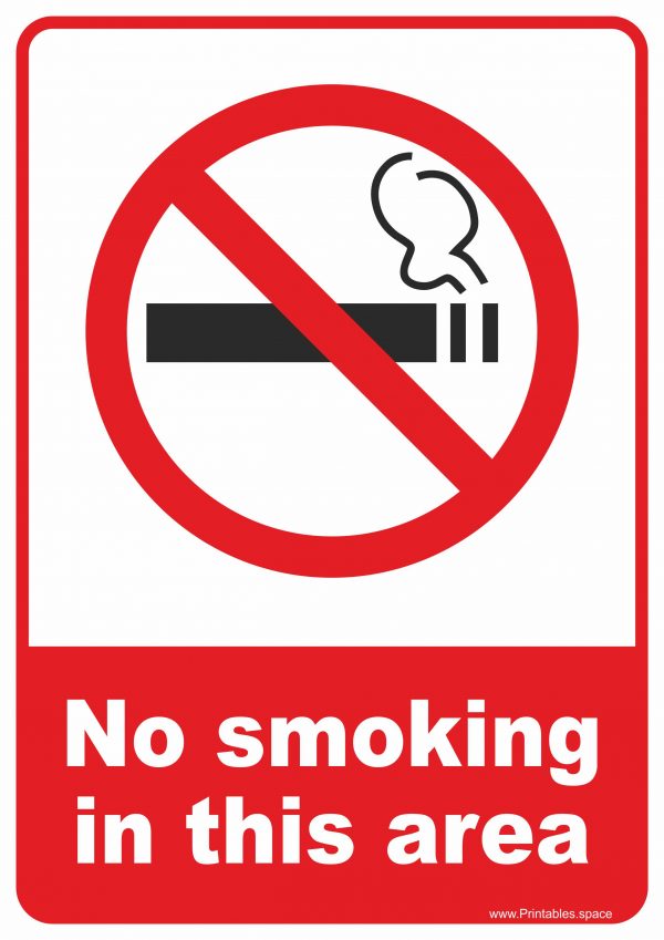 Sign "No smoking in this area"