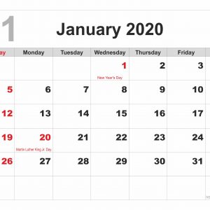 Printable January 2020 Calendar