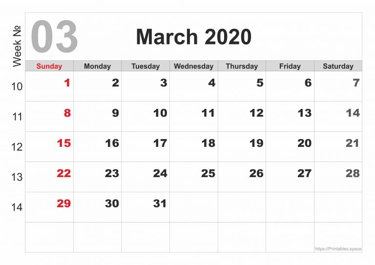 Printable March 2020 Calendar Free Printables