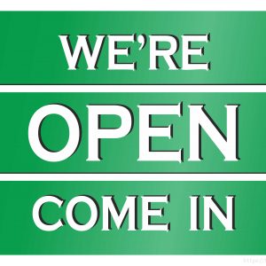 We are open. Come in - green color sign