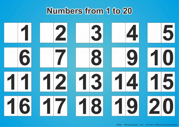 Printable Numbers 1-20 with blue background