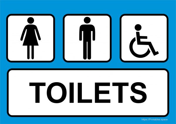 Man, Woman And Invalid One Toilet Sign Printable (with Blue Color)