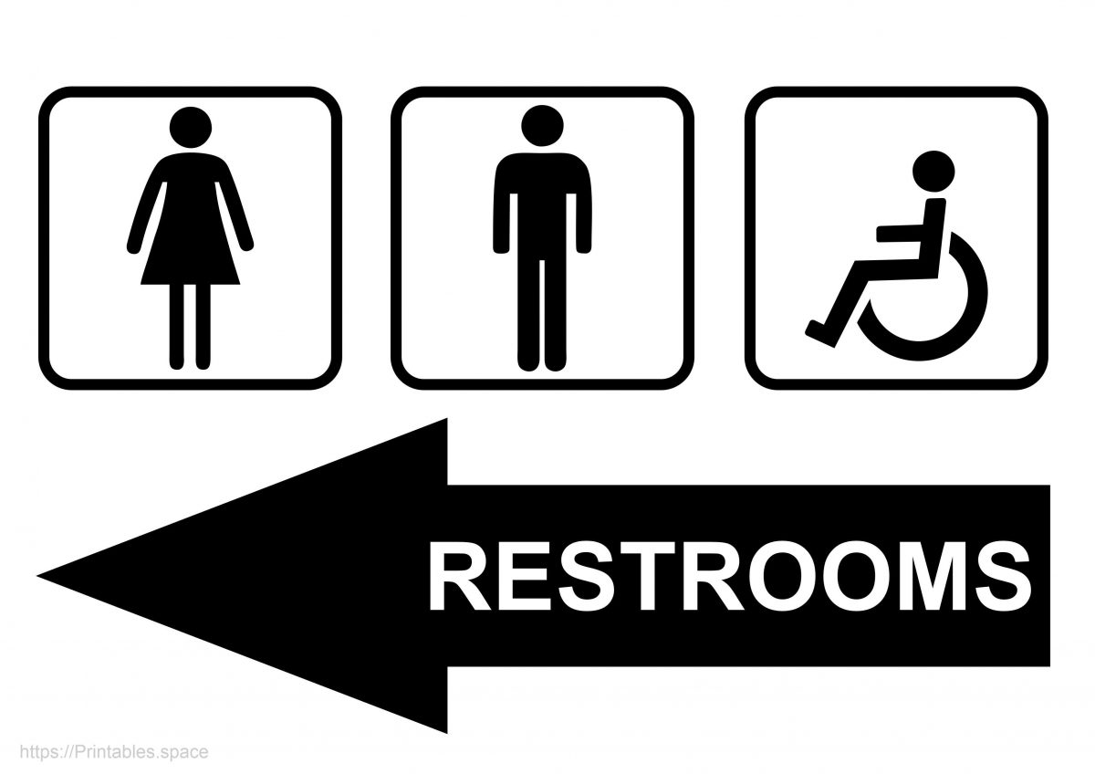 Free Printable Restroom Sign With Left Arrow