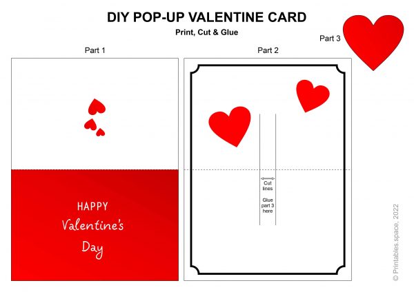DIY Pop-up Valentine Card, Printable template
