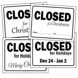 Collage of printable "Closed for Christmas" signs