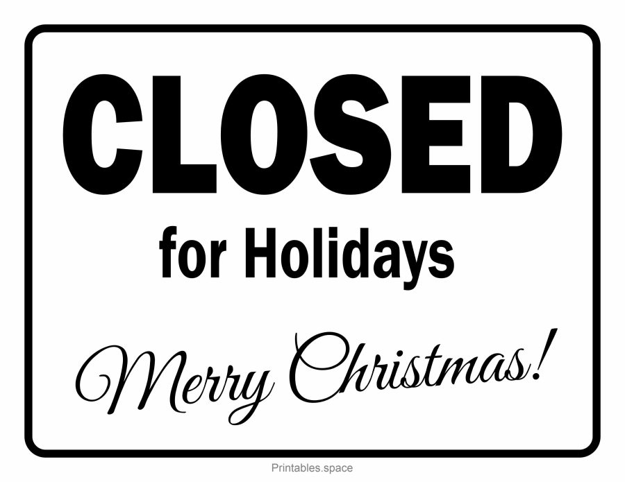 Free printable "Merry Christmas! Closed for the Holidays" sign