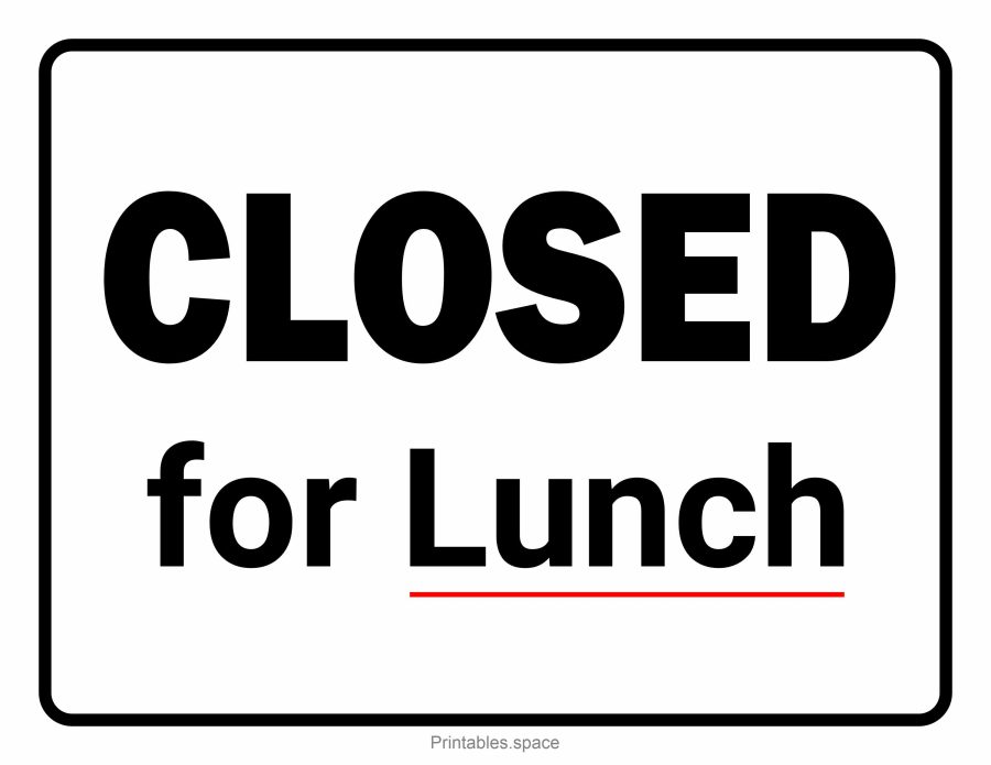 "Closed for Lunch" printable door sign