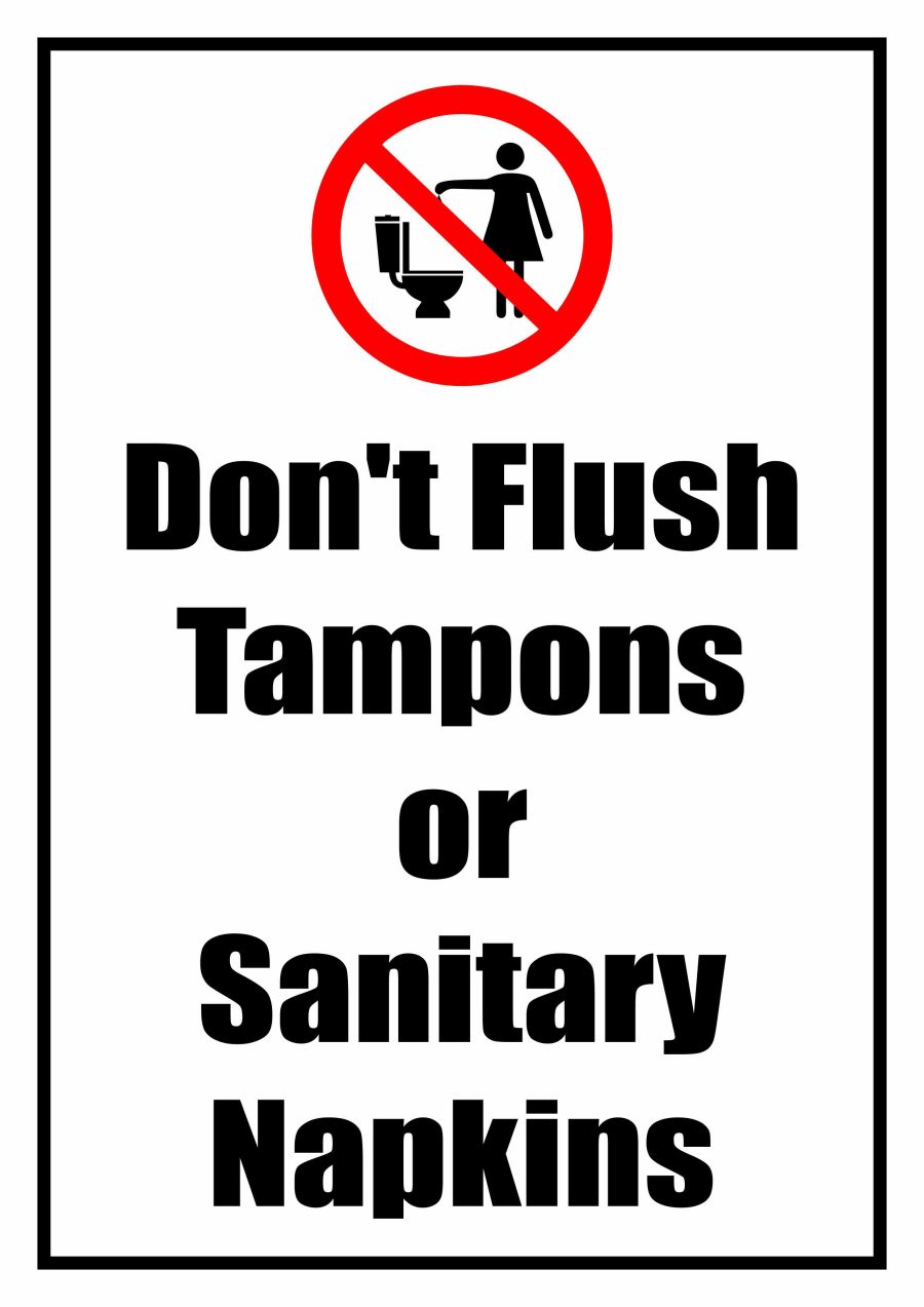 Don't flush tampons sign - free printable restroom warning