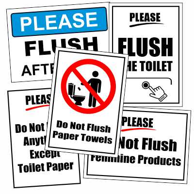 Free printable flush toilet signs – polite, warning, and funny templates for download