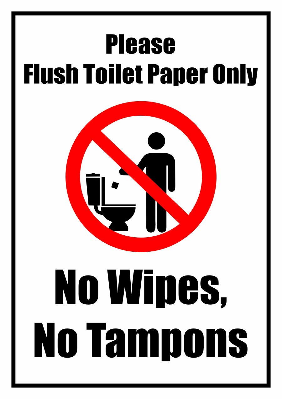 Only toilet paper in toilet warning sign - comprehensive