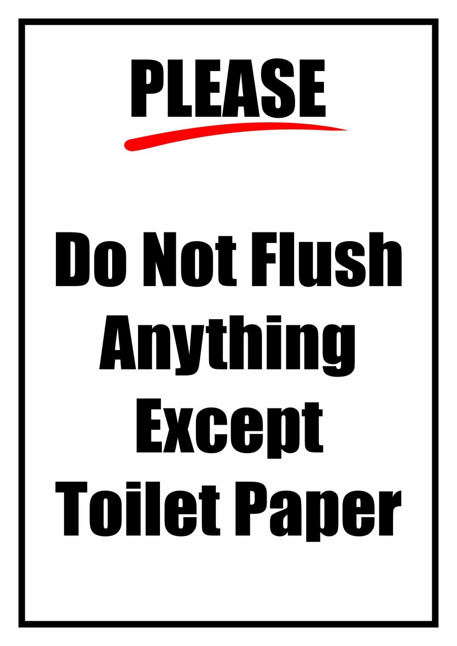 Do not flush anything except toilet paper sign - detailed warning