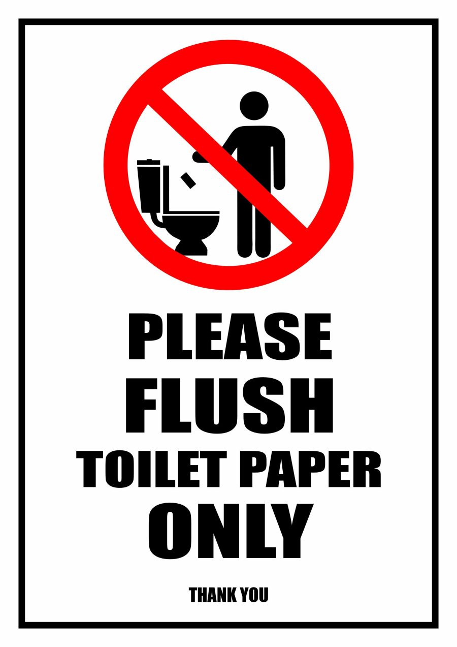 Please flush toilet paper only sign - polite for schools
