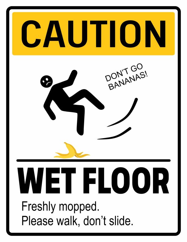 Funny banana peel freshly mopped sign - novelty wet floor printable