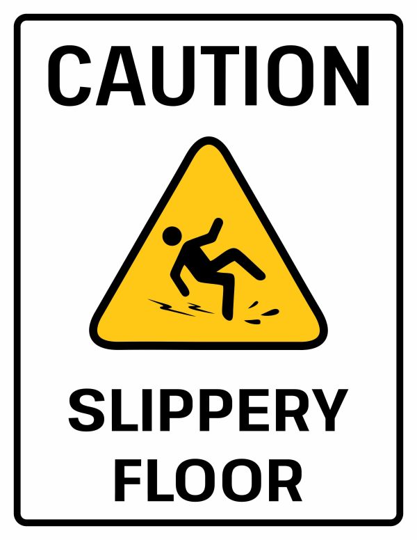 Caution slippery floor sign: printable template for slip hazard warning