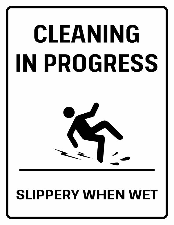 Cleaning in progress - slippery when wet sign: printable template for floor maintenance
