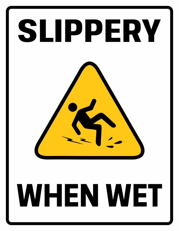 Slippery when wet sign: printable PDF with black text and symbol