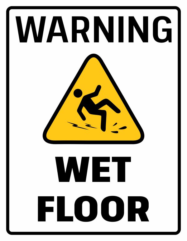 Warning wet floor sign, black and yellow printable sign with "WARNING WET FLOOR"