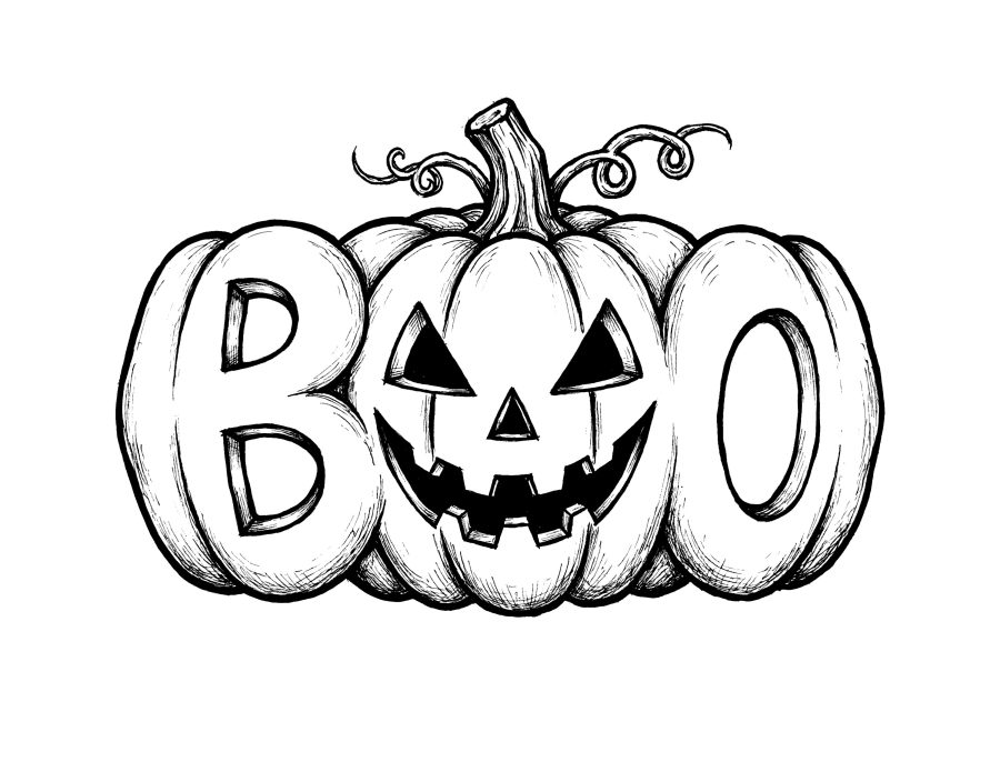Printable BOO letter pumpkin carving template and painting guide